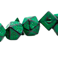 Grass Green Distressed Ancient 7-Dice Set Black w/Green Dnd Dice