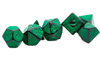 Grass Green Distressed Ancient 7-Dice Set Black w/Green Dnd Dice