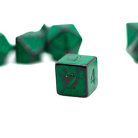 Grass Green Distressed Ancient 7-Dice Set Black w/Green Dnd Dice