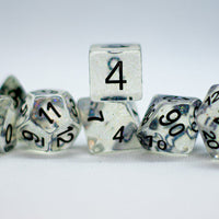 The Time Walker | Clear Glitter 7-Dice Set RPG Dice Set w/Black