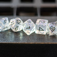 The Time Walker | Clear Glitter 7-Dice Set RPG Dice Set w/Black