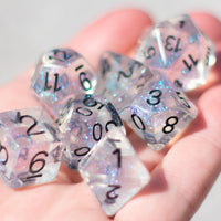The Time Walker | Clear Glitter 7-Dice Set RPG Dice Set w/Black