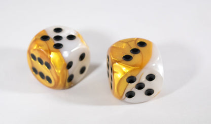 30mm Gemini Gold and White Dice with Black Pips by Chessex [Out of Print]