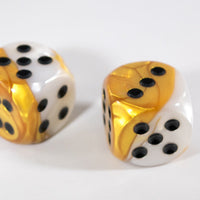30mm Gemini Gold and White Dice with Black Pips by Chessex [Out of Print]