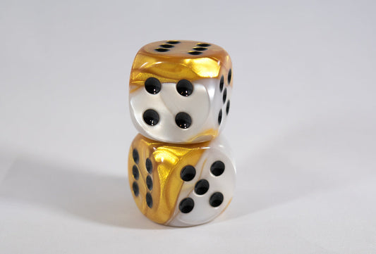 30mm Gemini Gold and White Dice with Black Pips by Chessex [Out of Print]