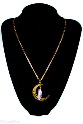 Amethyst Gold Metal Crescent Moon Necklace Pendant