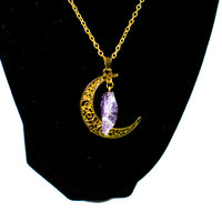 Amethyst Gold Metal Crescent Moon Necklace Pendant
