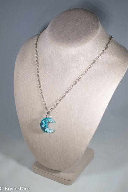 Cloudy Sky in Moon Blue Resin Sphere Necklace Pendant White Clouds