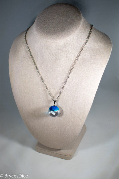Cloudy Blue Sky Resin Sphere Necklace Pendant White Clouds