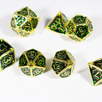 Celtic Shards 7-Dice Metal Set Gold w/ Green Fill {North Star Dice Collection}