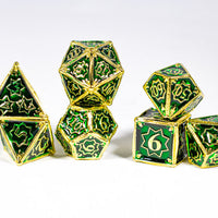 Celtic Shards 7-Dice Metal Set Gold w/ Green Fill {North Star Dice Collection}