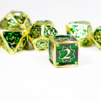 Celtic Shards 7-Dice Metal Set Gold w/ Green Fill {North Star Dice Collection}