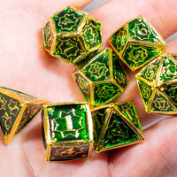 Celtic Shards 7-Dice Metal Set Gold w/ Green Fill {North Star Dice Collection}