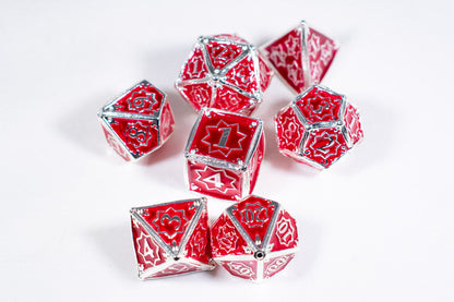 Defender 7-Dice Metal Set Silver w/ Red Fill {North Star Dice Collection}