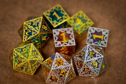 Single d20/d6 Forged in Frost (Resin Dice Encased in Metal) Permafrost/Purple/Opal/Dragon