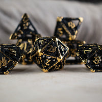 Legends of Valhalla - Matte Black and Gold Hollow Metal Dice Set