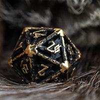 Legends of Valhalla - Matte Black and Gold Hollow Metal Dice Set
