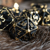 Legends of Valhalla - Matte Black and Gold Hollow Metal Dice Set