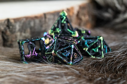Legends of Valhalla - Matte Black and Iridescent Hollow Metal Dice Set