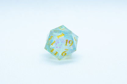Seafoam Sharp Edge Resin d6/d20 -Dice (Seafoam w/Gold Numbers) [subtle imperfection]