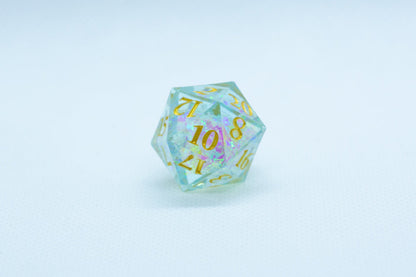 Seafoam Sharp Edge Resin d6/d20 -Dice (Seafoam w/Gold Numbers) [subtle imperfection]