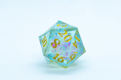 Seafoam Sharp Edge Resin d6/d20 -Dice (Seafoam w/Gold Numbers) [subtle imperfection]