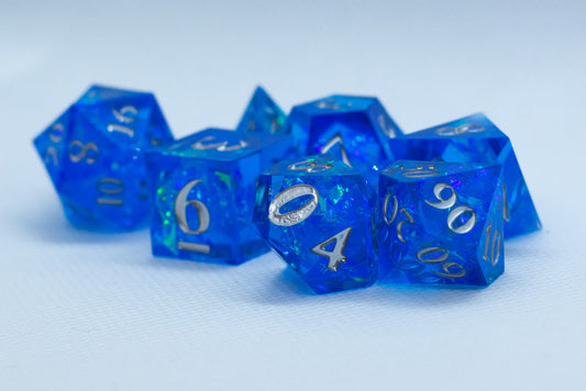 Water Sharp Resin 7-Dice RPG DND Set (w/Silver Numbers)