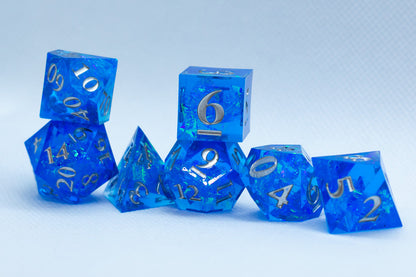 Water Sharp Resin 7-Dice RPG DND Set (w/Silver Numbers)