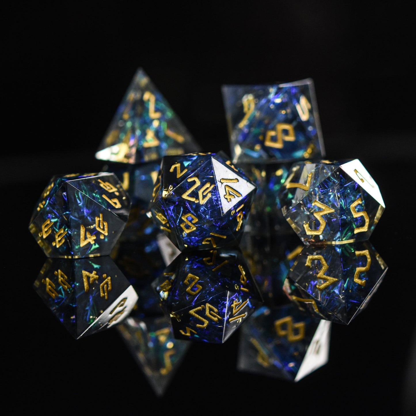 Dark Star Sharp-Edged Resin Dice Set – 7-Piece Polyhedral RPG Dice