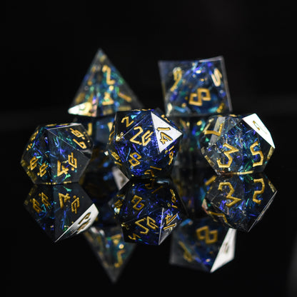 Dark Star Sharp-Edged Resin Dice Set – 7-Piece Polyhedral RPG Dice