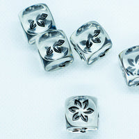 Clear w/Black Falling Petals Dice 16mm D6 Flower Dice (sold per die)