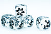 Clear w/Black Falling Petals Dice 16mm D6 Flower Dice (sold per die)