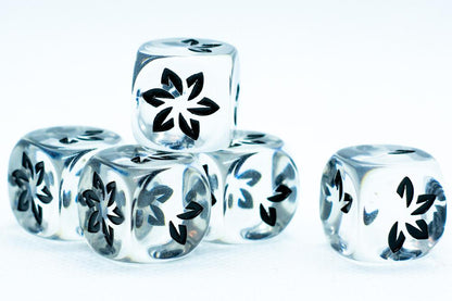 10-Pack Clear w/Black Falling Petals Dice 16mm D6 Flower Dice