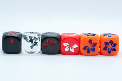 Clear w/Black Falling Petals Dice 16mm D6 Flower Dice (sold per die)