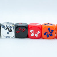 Clear w/Black Falling Petals Dice 16mm D6 Flower Dice (sold per die)