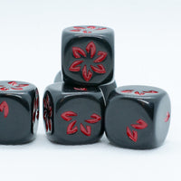 Black w/Red Falling Petals Dice 16mm D6 Flower Dice (sold per die)