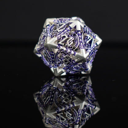 Dragonguard Hollow Metal Dice Set – Purple & Silver 7-Piece Polyhedral RPG Dice