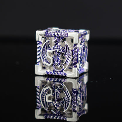 Dragonguard Hollow Metal Dice Set – Purple & Silver 7-Piece Polyhedral RPG Dice