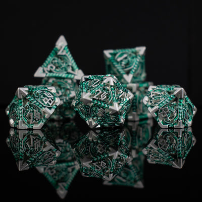 Dragonguard Hollow Metal Dice Set - Emerald and Silver