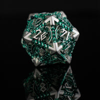 Dragonguard Hollow Metal Dice Set - Emerald and Silver