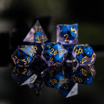 Corpse Blue & Lavender Sharp-Edged Resin Dice Set – 7-Piece Polyhedral RPG Dice