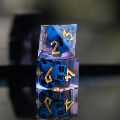 Corpse Blue & Lavender Sharp-Edged Resin Dice Set – 7-Piece Polyhedral RPG Dice