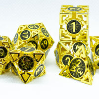 Gold w/Black Deadly Arrow Dice | 7-Dice RPG Set High Visibility