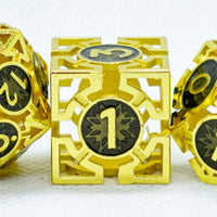 Gold w/Black Deadly Arrow Dice | 7-Dice RPG Set High Visibility