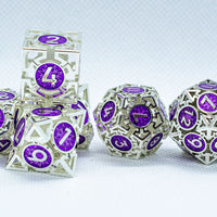 Guardian Silver w/Purple Deadly Arrow Dice | 7-Dice RPG Set High Visibility