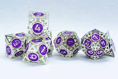 Guardian Silver w/Purple Deadly Arrow Dice | 7-Dice RPG Set High Visibility