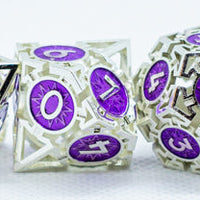 Guardian Silver w/Purple Deadly Arrow Dice | 7-Dice RPG Set High Visibility