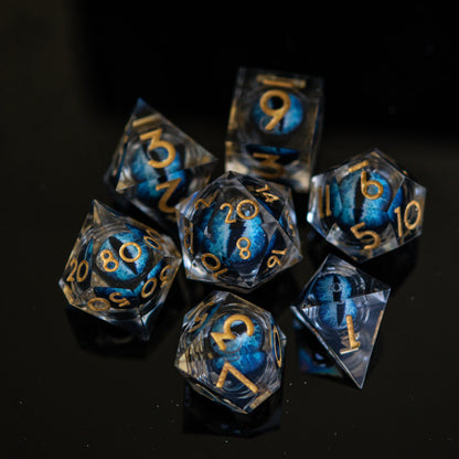 Legacy of Blue Eyes Liquid Core Dice Set – 7-Piece Polyhedral RPG Dice