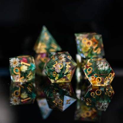 Botanical Gardens Sharp-Edged Resin Dice Set – 7-Piece Polyhedral RPG Dice