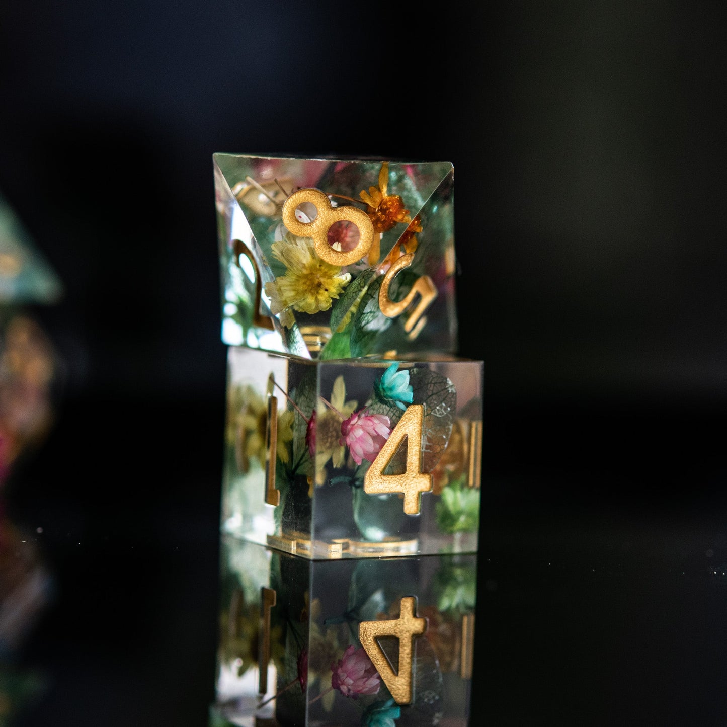 Botanical Gardens Sharp-Edged Resin Dice Set – 7-Piece Polyhedral RPG Dice